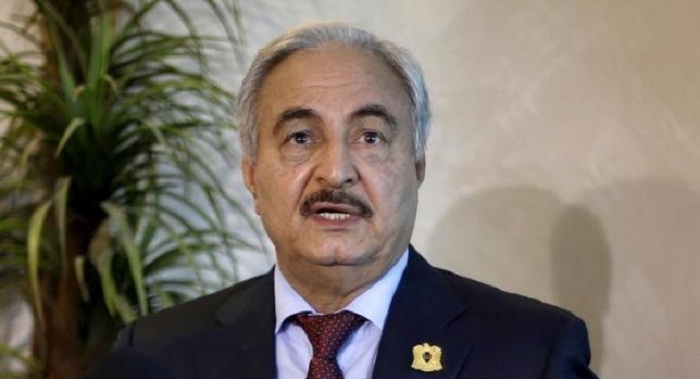 Libya`s Gen Haftar urges end to arms embargo in U.N. talks